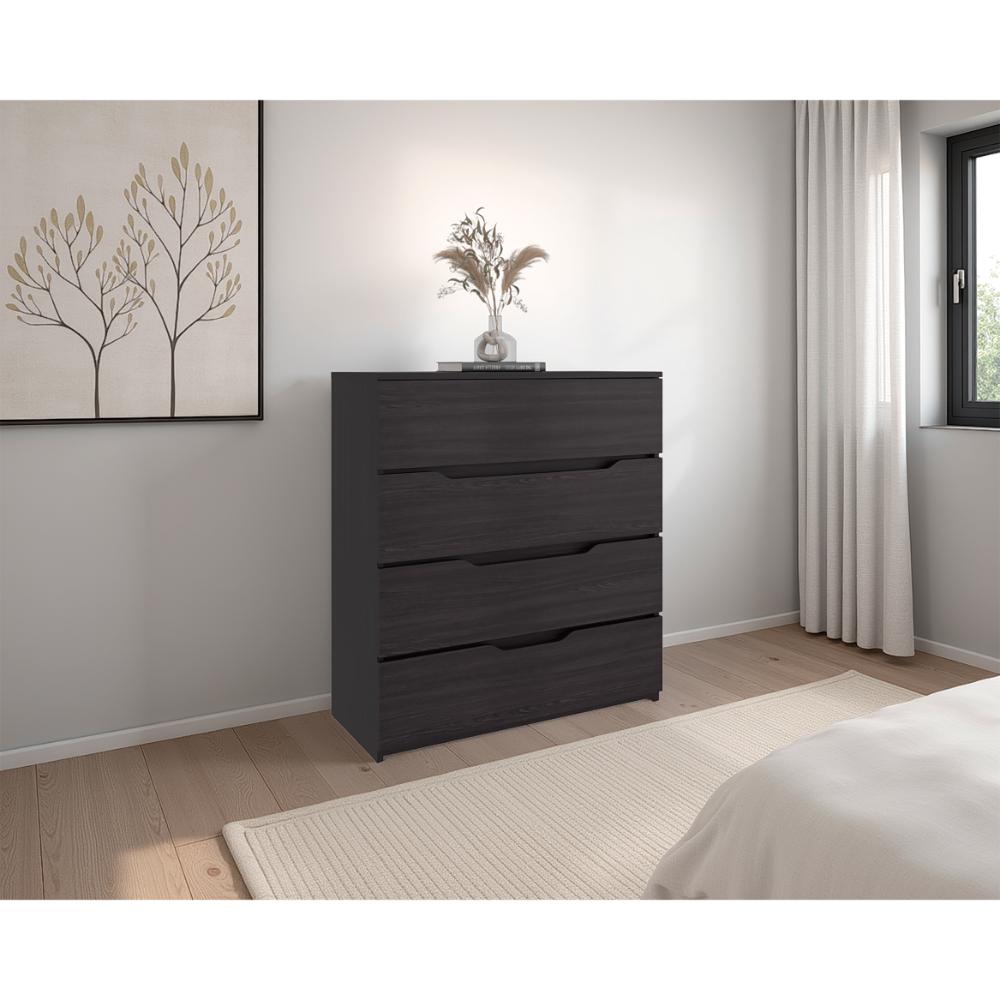 Comoda Zory, Kronos Wengue, Con cuatro cajones, diseño moderno y de fácil armado ZF