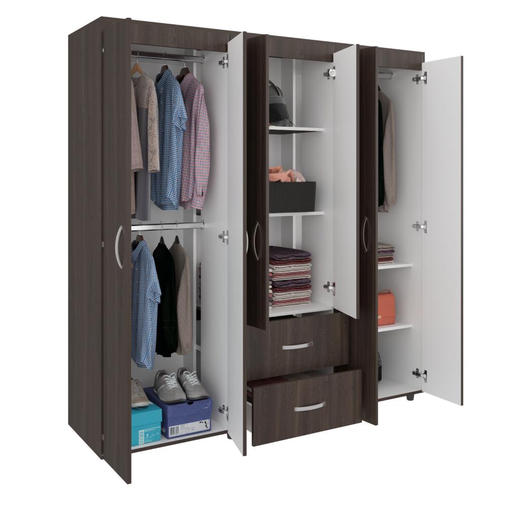 Closet Bariloche Bombay, Milan y Blanco, Variedad de Entrepaños y Seis Puertas Abatibles