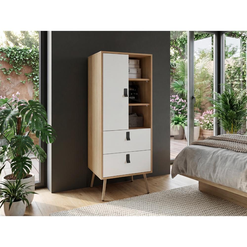 Organizador Huna, Blanco y Macadamia, con dos cajones diseño moderno X2