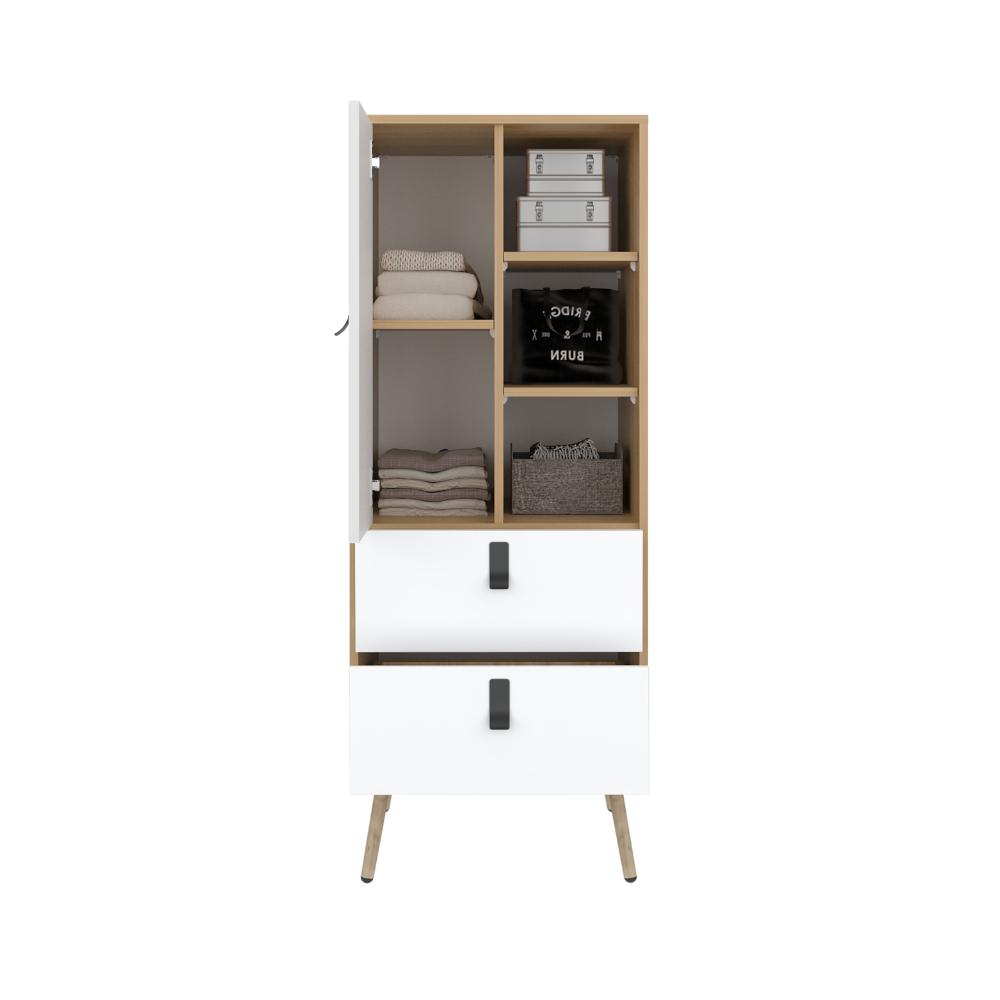 Organizador Huna, Blanco y Fresno Europeo, con dos cajones diseño moderno