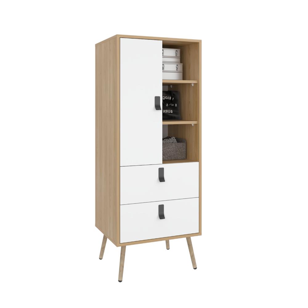 Organizador Huna, Blanco y Fresno Europeo, con dos cajones diseño moderno