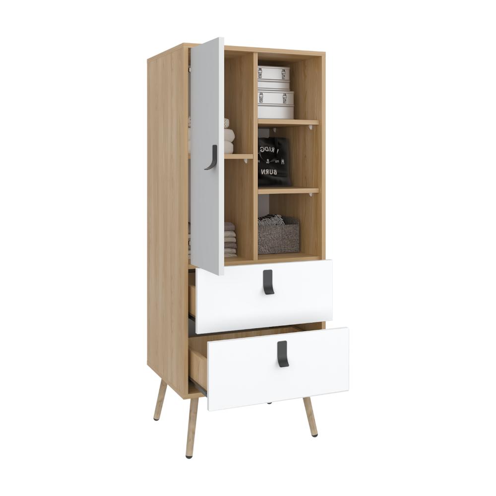 Organizador Huna, Blanco y Macadamia, con dos cajones diseño moderno X2