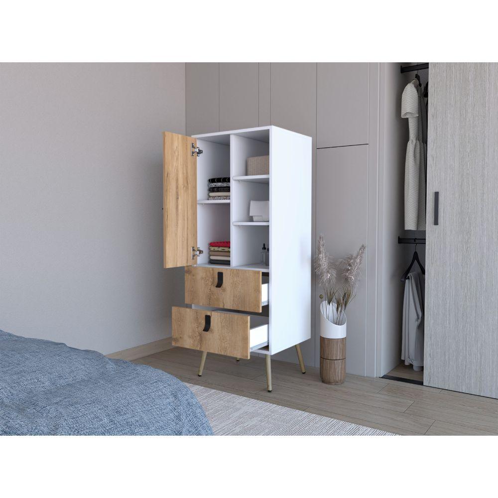Set de 2 Organizadores Huna, Macadamia y Blanco, con Dos Cajones Diseño Moderno ZF