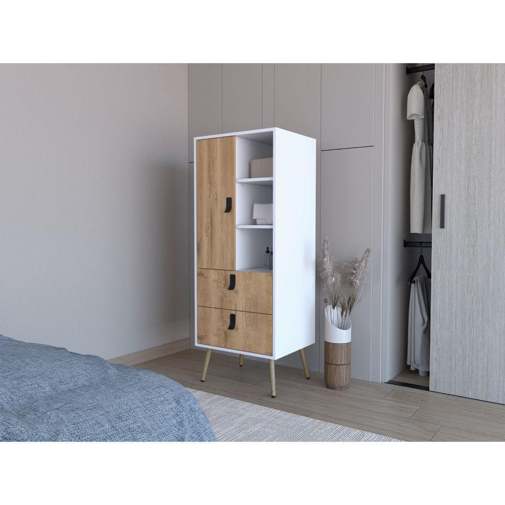 Set de 2 Organizadores Huna, Macadamia y Blanco, con Dos Cajones Diseño Moderno ZF