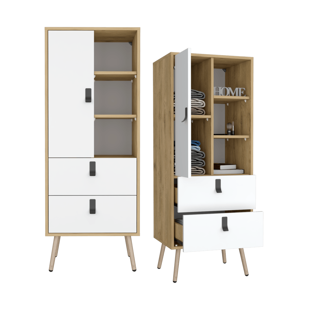 Organizador Huna, Blanco y Macadamia, con dos cajones diseño moderno X2