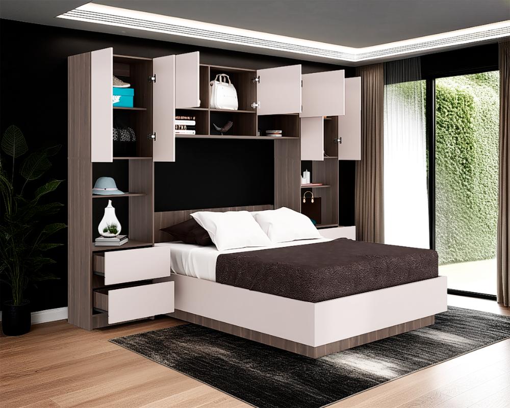 Cama con Clóset Deni, Milán y Capri, Incluye Tendido de Tablas y Clóset con Amplios Espacios de Almacenamiento