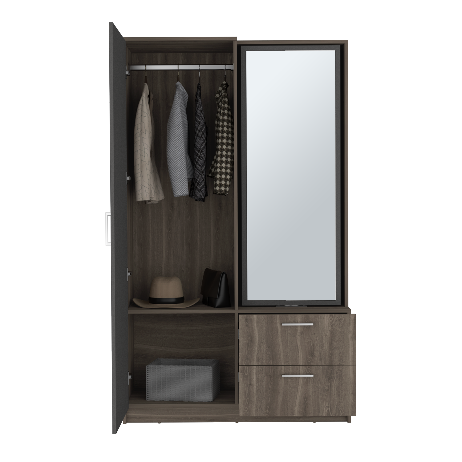 Closet Sevil, Milán y Plata Oscuro, Con Espejo y Zapatero Incluido