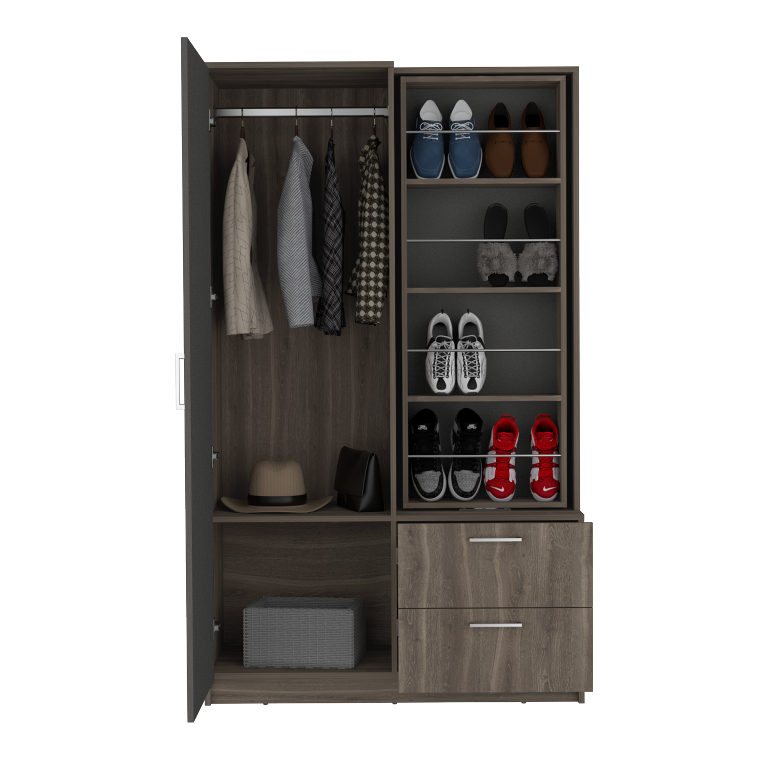 Closet Sevil, Milán y Plata Oscuro, Con Espejo y Zapatero Incluido