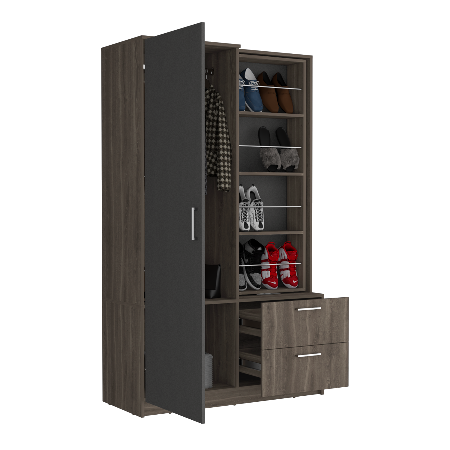 Closet Sevil, Milán y Plata Oscuro, Con Espejo y Zapatero Incluido