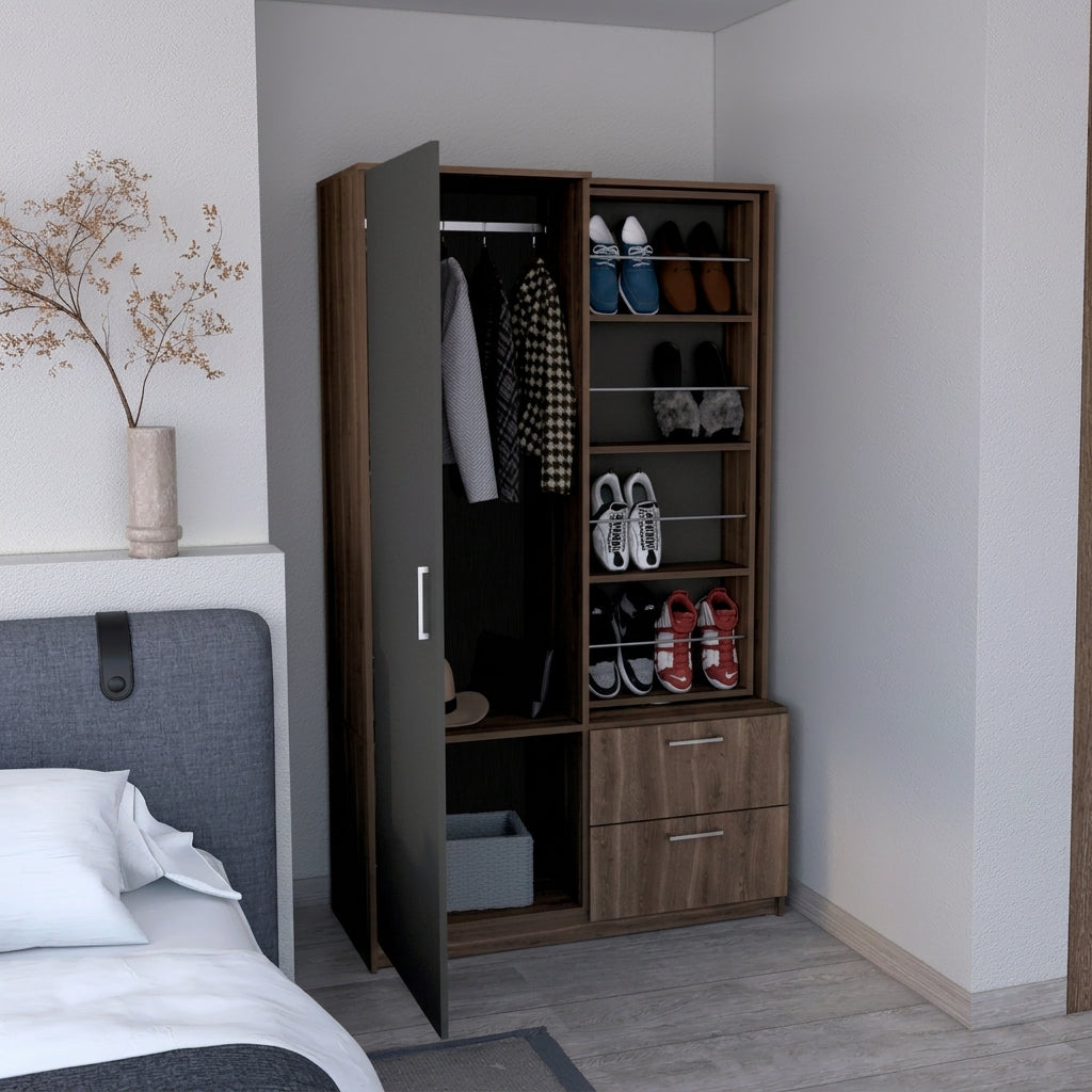 Closet Sevil, Milán y Plata Oscuro, Con Espejo y Zapatero Incluido
