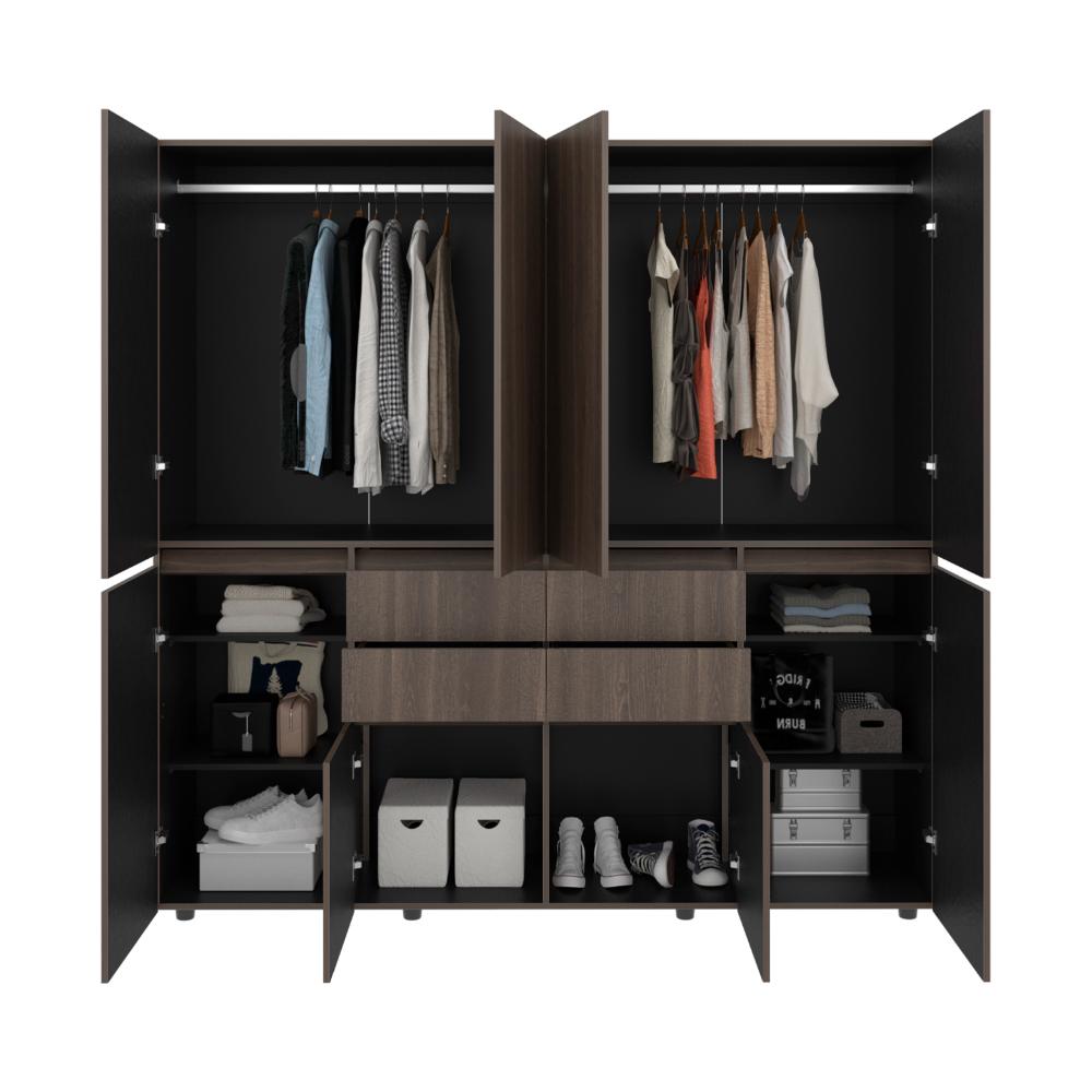 Closet Siruela 200, Milan y Wengue, con Cuatro Cajones, Ocho Puertas y Gran Capacidad de Almacenamiento