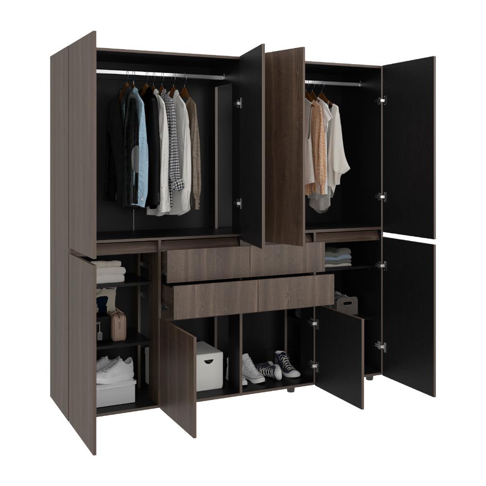 Closet Siruela 200, Milan y Wengue, con Cuatro Cajones, Ocho Puertas y Gran Capacidad de Almacenamiento