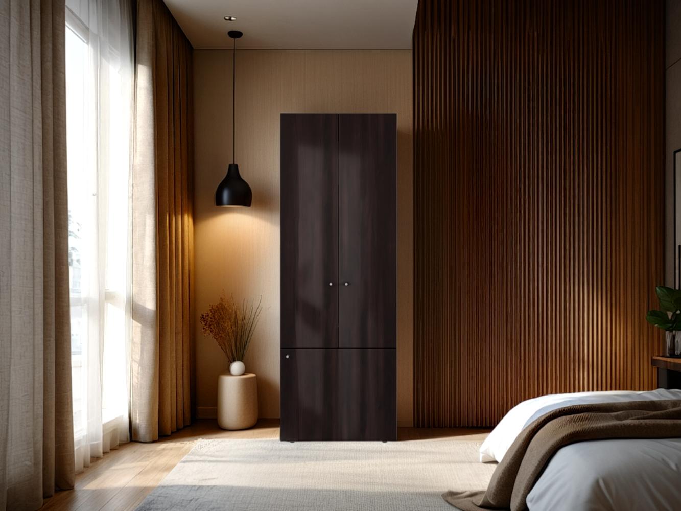Closet Beico II, Nogal y Negro, con tres Puertas Abatibles y cuatro entrepaños ZF