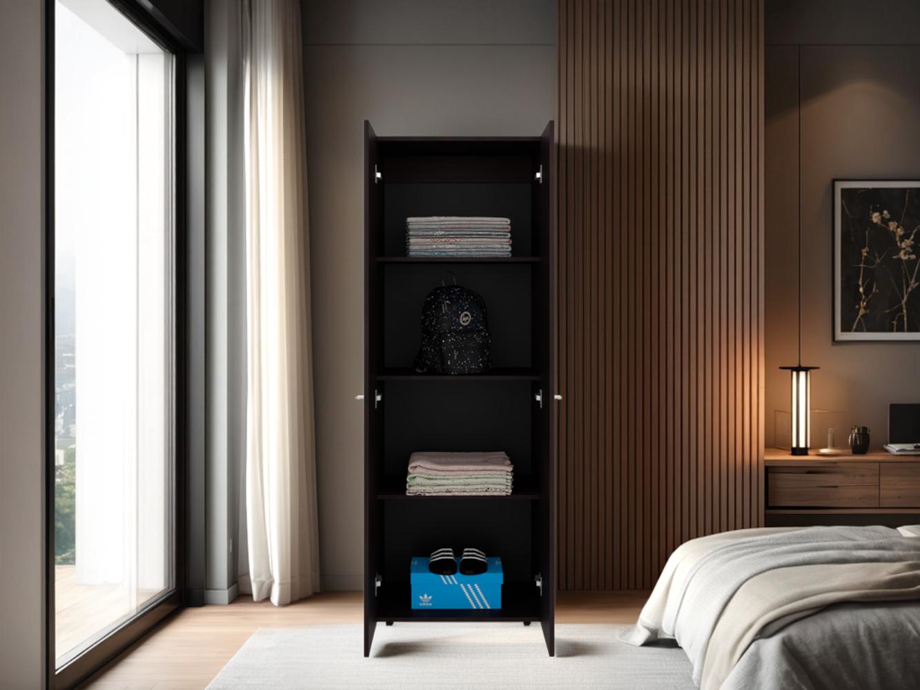 Closet Beico, Nogal y Negro, con dos Puertas Abatibles y cuatro entrepaños ZF
