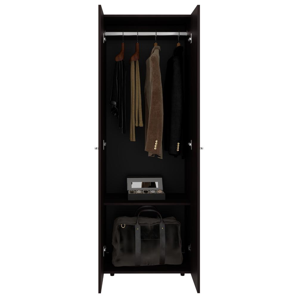 Closet Beico, Nogal y Negro, con dos Puertas Abatibles y un Tubo cromado ZF