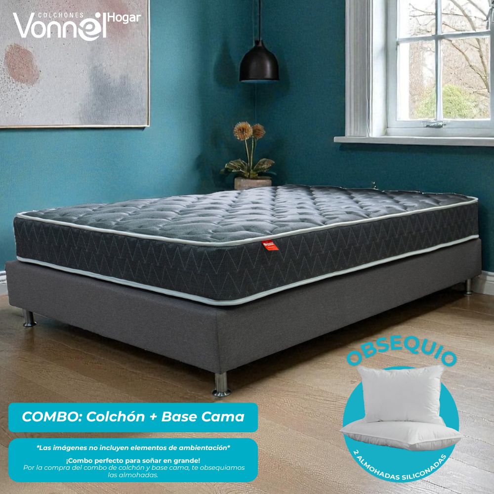 Combo Colchón + Basecama Marca Vonnel Doble (140 X 190 Cm ) Resortado Ortopedic