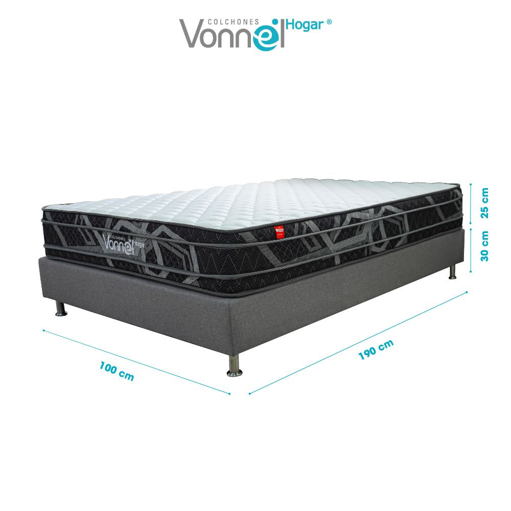 Combo Colchón + Base Cama Marca Vonnel Sencillo (100 X 190 Cm ) Resortado Pl X-S25 Plus