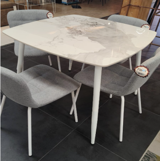 Juego de Comedor 4p Blanco Piedra Sinterizada Lemoel
