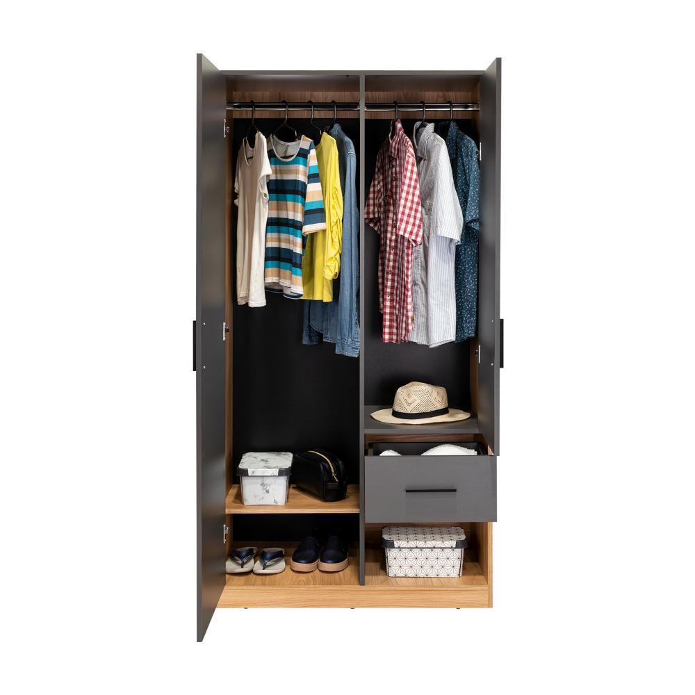 Closet Ader, Plata Oscuro y Fresno Europeo, de dos puertas ZF