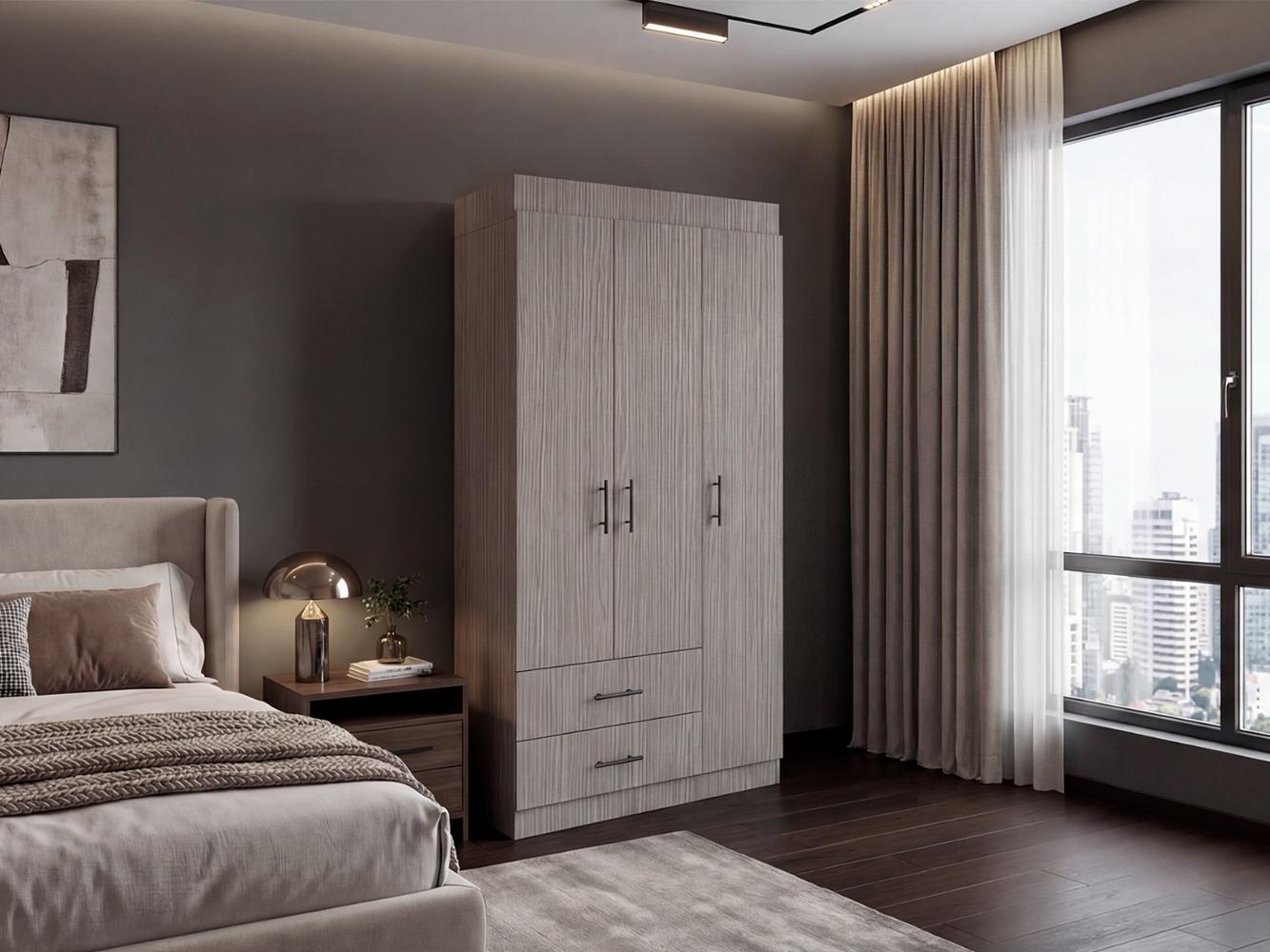 Closet Houston, Positano y Wengue, Con Tres Puertas Batientes y Dos Cajones Con Amplio Espacio De Almacenamiento