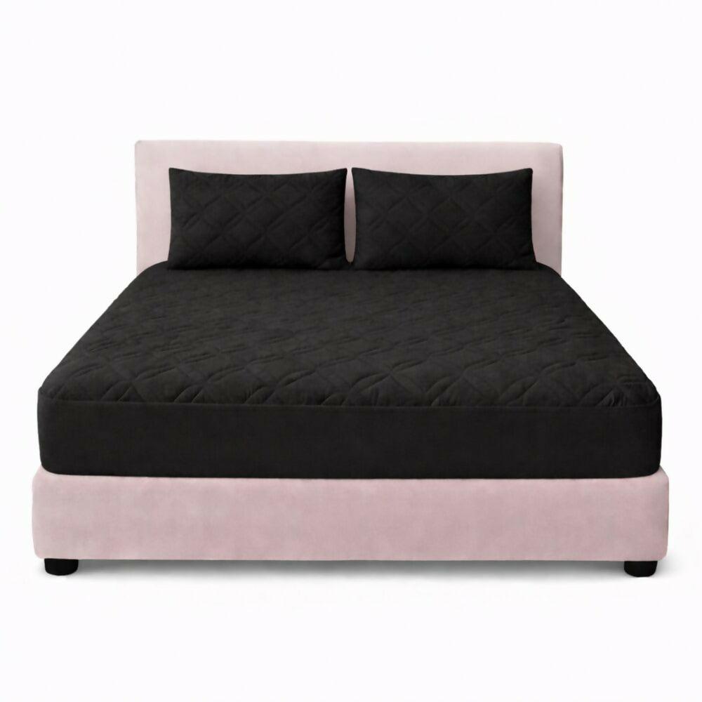 Combo protector colchon semidoble acolchado negro 120x190cm