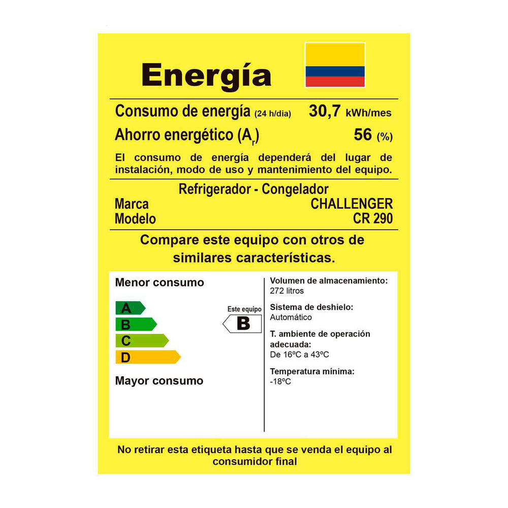 Nevera No Frost  Lúmina 290 Lts Challenger, Color Gris