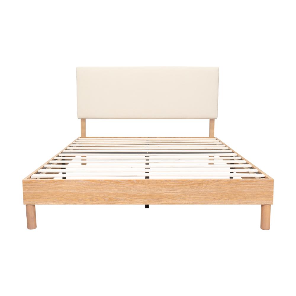 Cama Doble Sonia, Beige, con respaldo tapizado