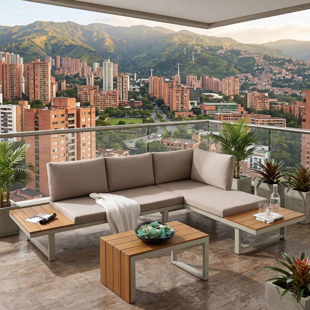 Set de Terraza Sicilia, Beige, con estructura en Aluminio ligero y resistente