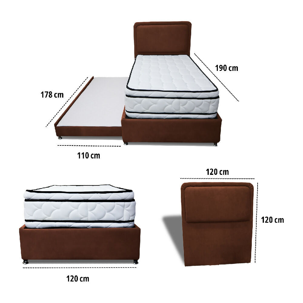 Combo Cama Tarima Nube 120x190 Semidoble Marrón mas Espaldar