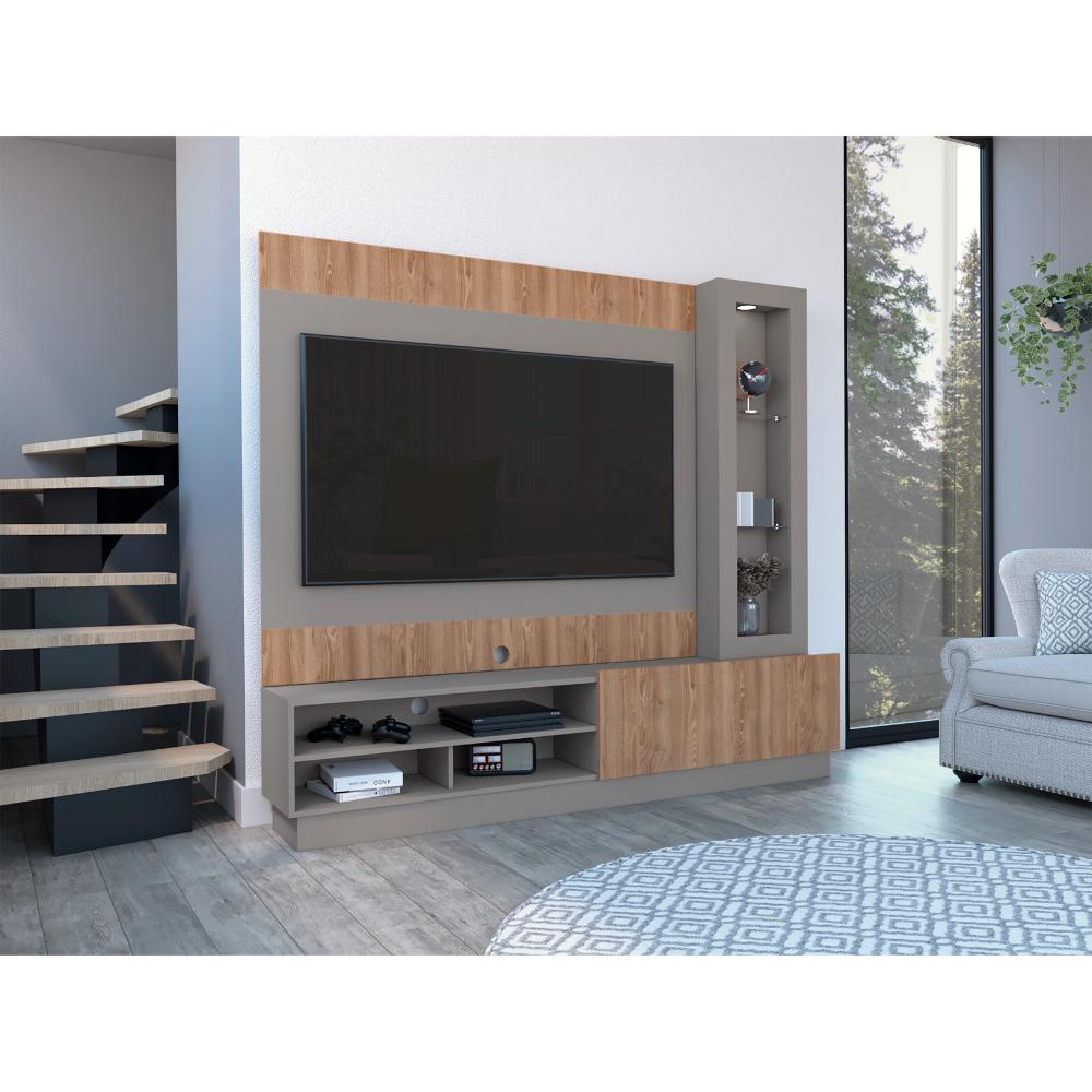 Centro de Entretenimiento Mirabella, Cocoa y Miel, con Espacio Para Televisor para Hasta 70 Pulgadas y Varios Entrepaños