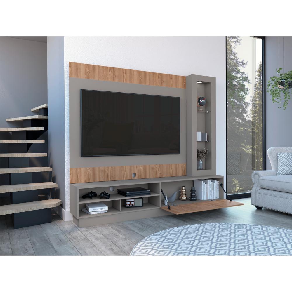 Centro de Entretenimiento Mirabella, Cocoa y Miel, con Espacio Para Televisor para Hasta 70 Pulgadas y Varios Entrepaños