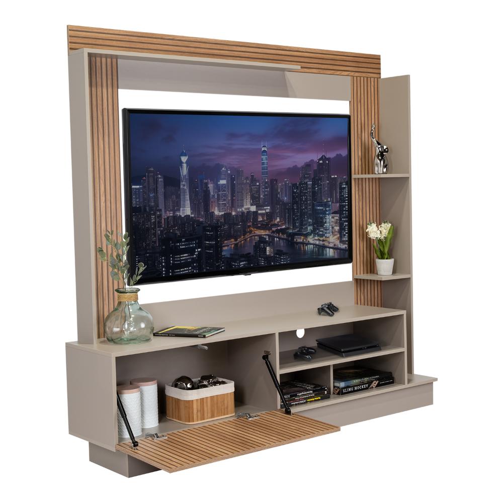 Mesa Para Tv Doha, Cocoa y Miel, Con Variedad de Entrepaños