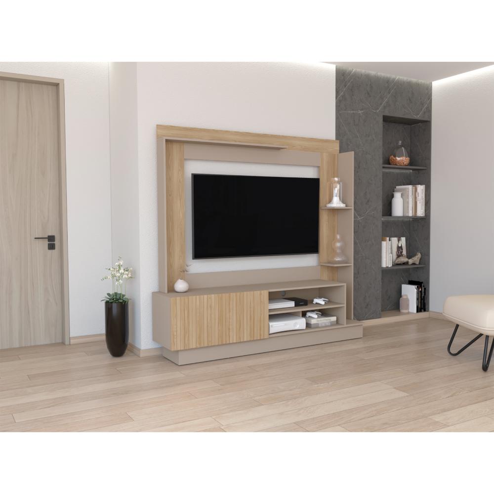 Mesa Para Tv Doha, Cocoa y Miel, Con Variedad de Entrepaños