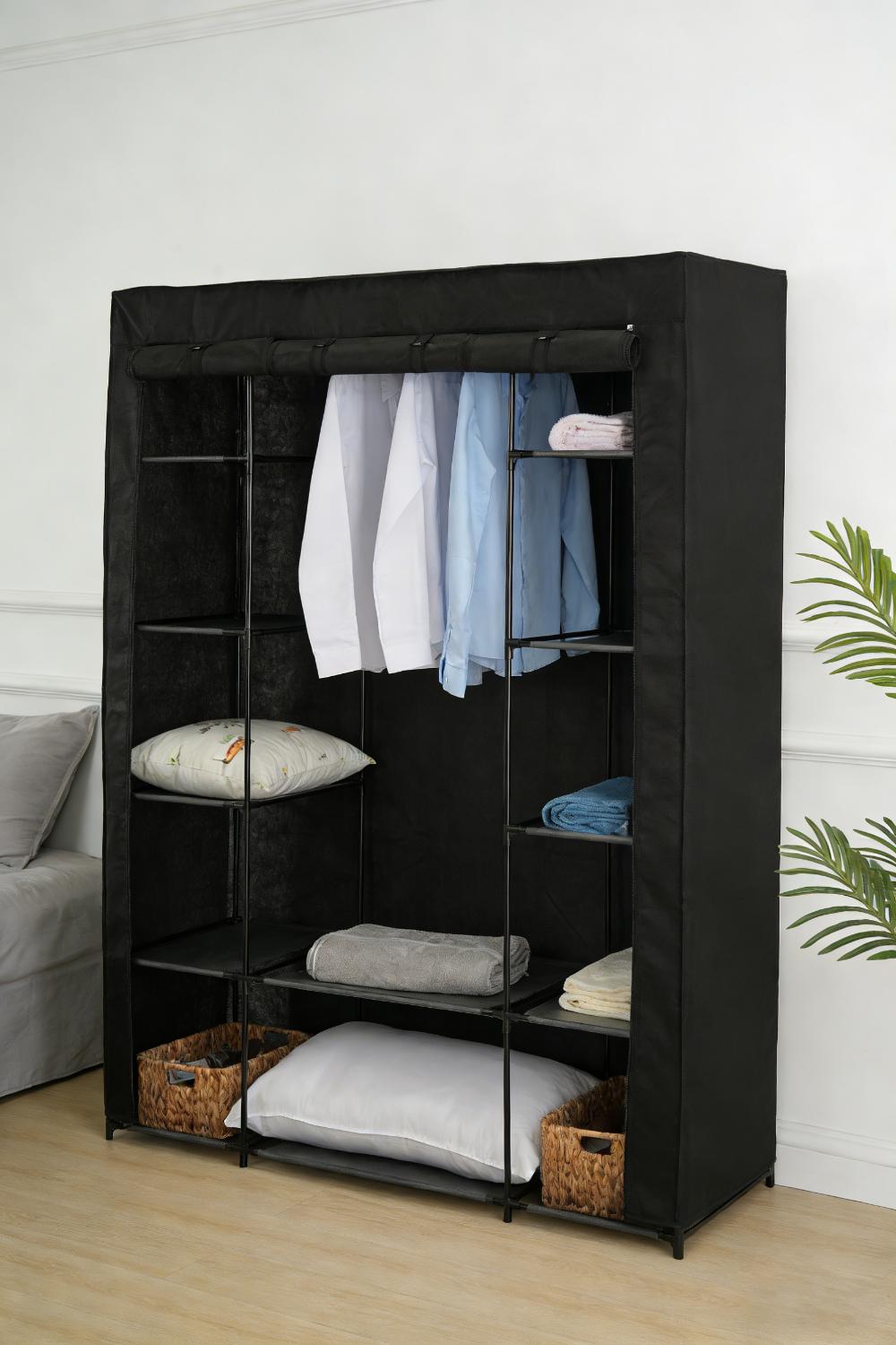 Closet Organizador Belo, Negro, En tela con variedad de entrepaños laterales