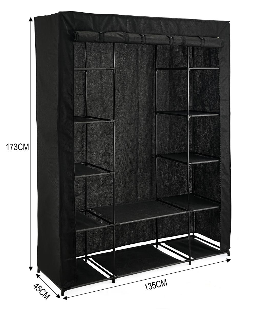 Closet Organizador Belo, Negro, En tela con variedad de entrepaños laterales
