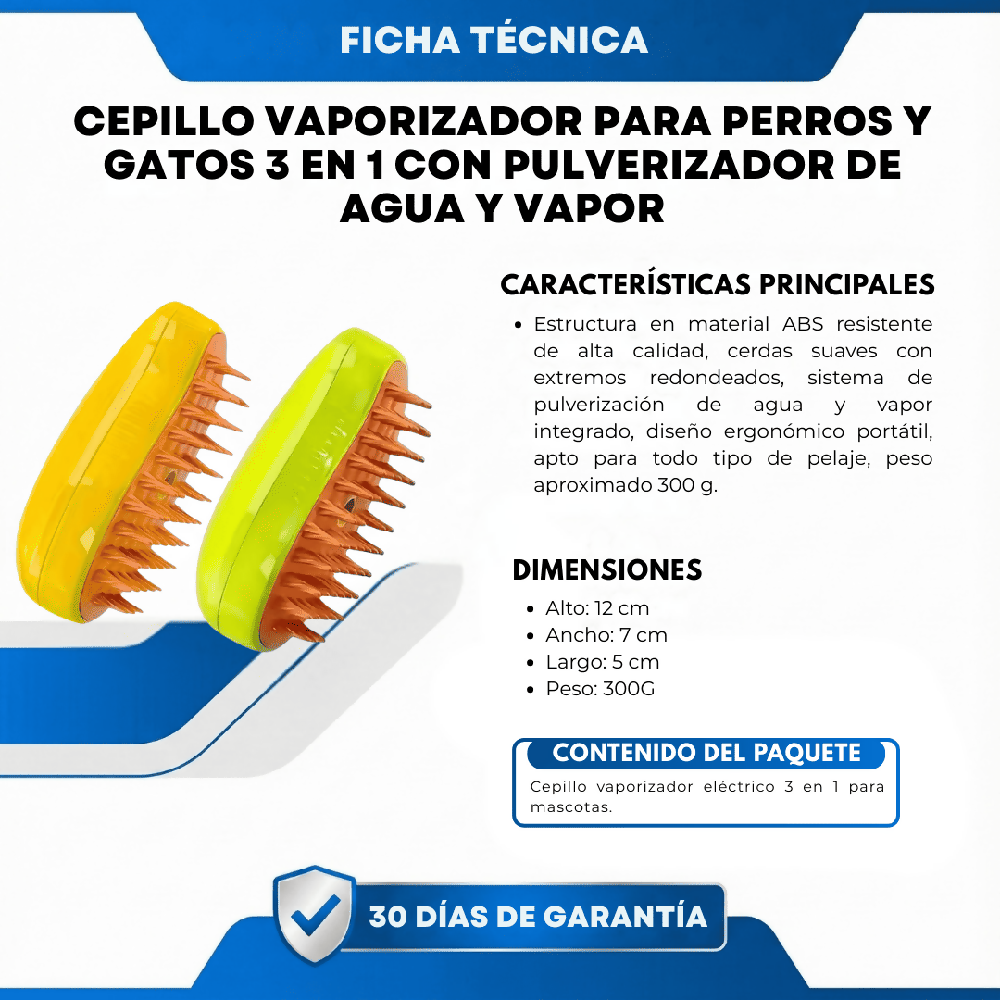 Cepillo Vaporizador Para Perros Y Gatos 3 En 1 Con Pulverizador De Agua Y Vapor (Amarillo)