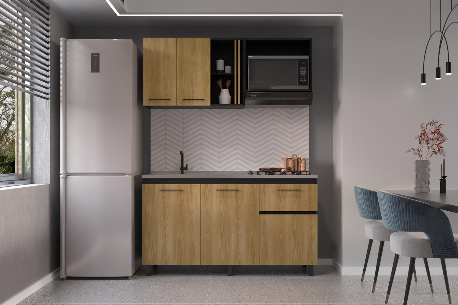 Cocina Integral Preston 150, Wengue y Fresno Europeo, Incluye Mesón Derecho