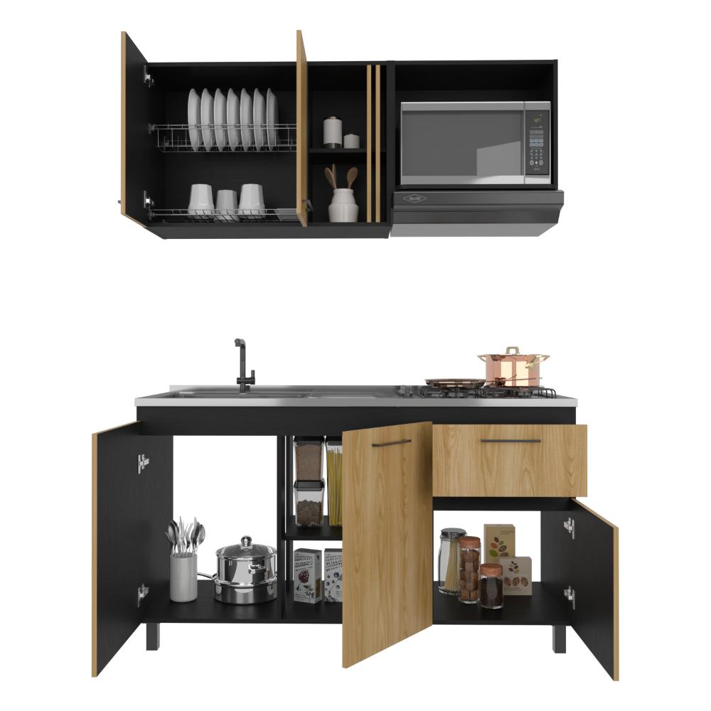 Cocina Integral Preston 150, Wengue y Fresno Europeo, Incluye Mesón Derecho