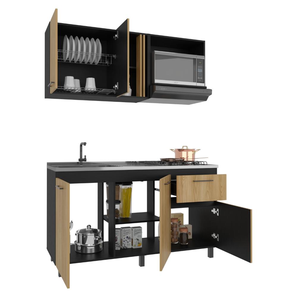 Cocina Integral Preston 150, Wengue y Fresno Europeo, Incluye Mesón Derecho
