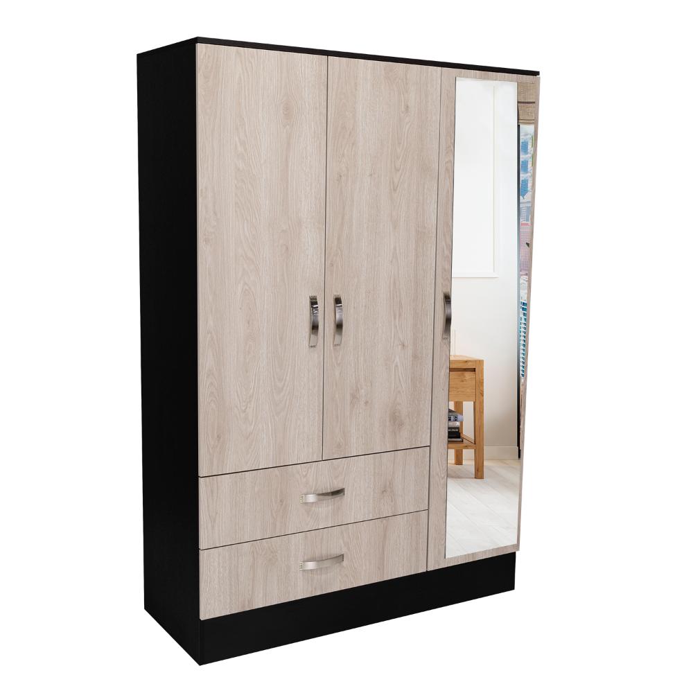 Closet Quiles 120, Wengue y Humo, Con Espejo, Tubo Para Colgar Ropa, Tres Puertas Abatibles ZF