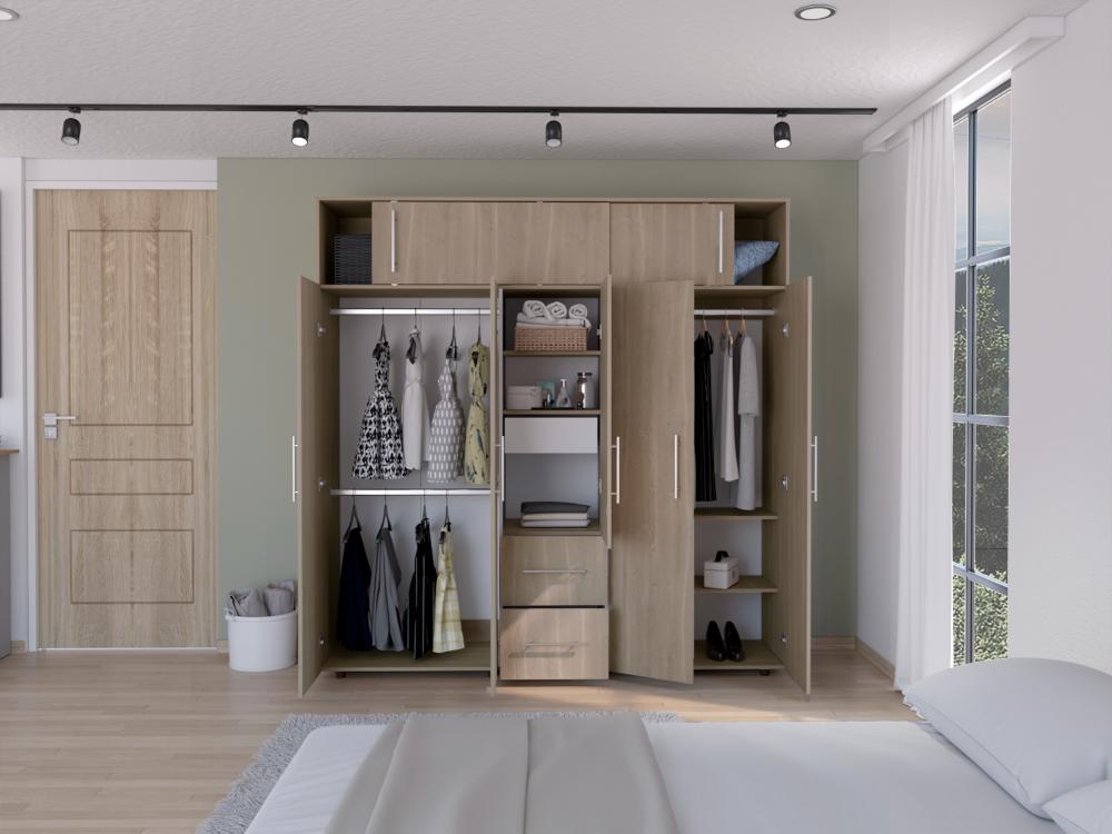 Closet Montano 200, Bardolino y Blanco, con Tres Cajones Organizadores y Tres Tubos Cromados