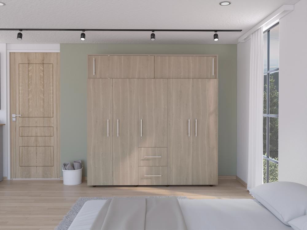 Closet Montano 200, Bardolino y Blanco, con Tres Cajones Organizadores y Tres Tubos Cromados