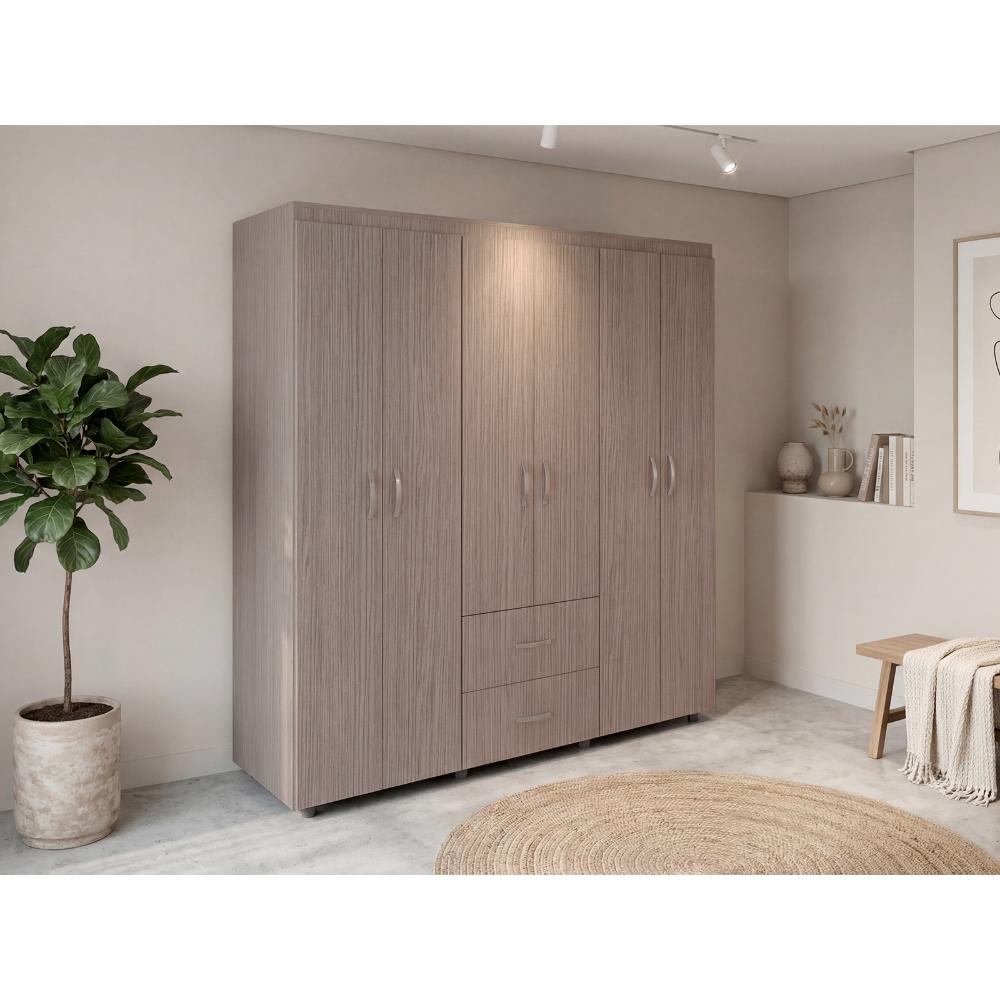 Closet Bariloche Bombay, Positano y Blanco Vainilla, Variedad de Entrepaños y Seis Puertas Abatibles