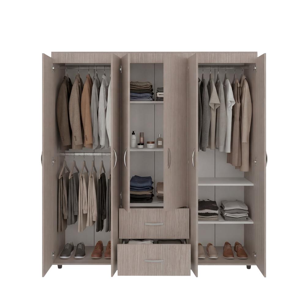 Closet Bariloche Bombay, Positano y Blanco Vainilla, Variedad de Entrepaños y Seis Puertas Abatibles