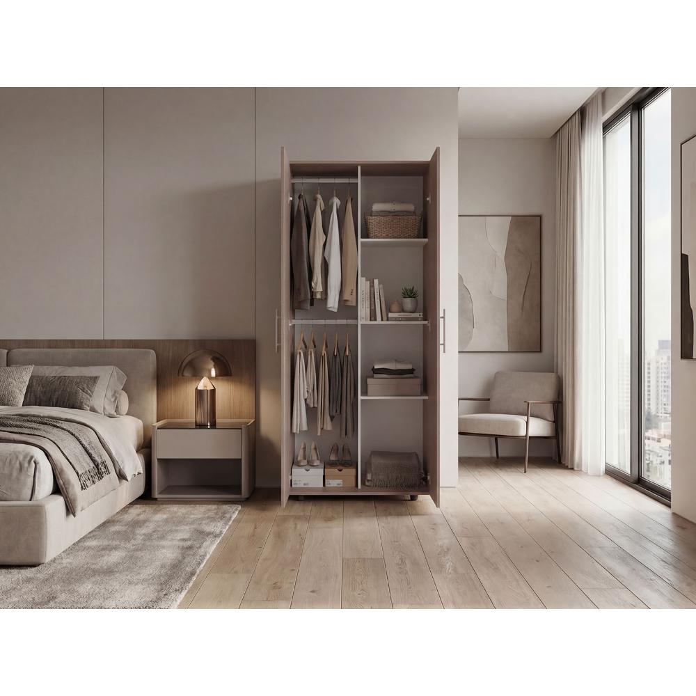 Closet Tera, Positano y Blanco Vainilla, Dos Puertas Abatibles y Dos Tubos Cromados