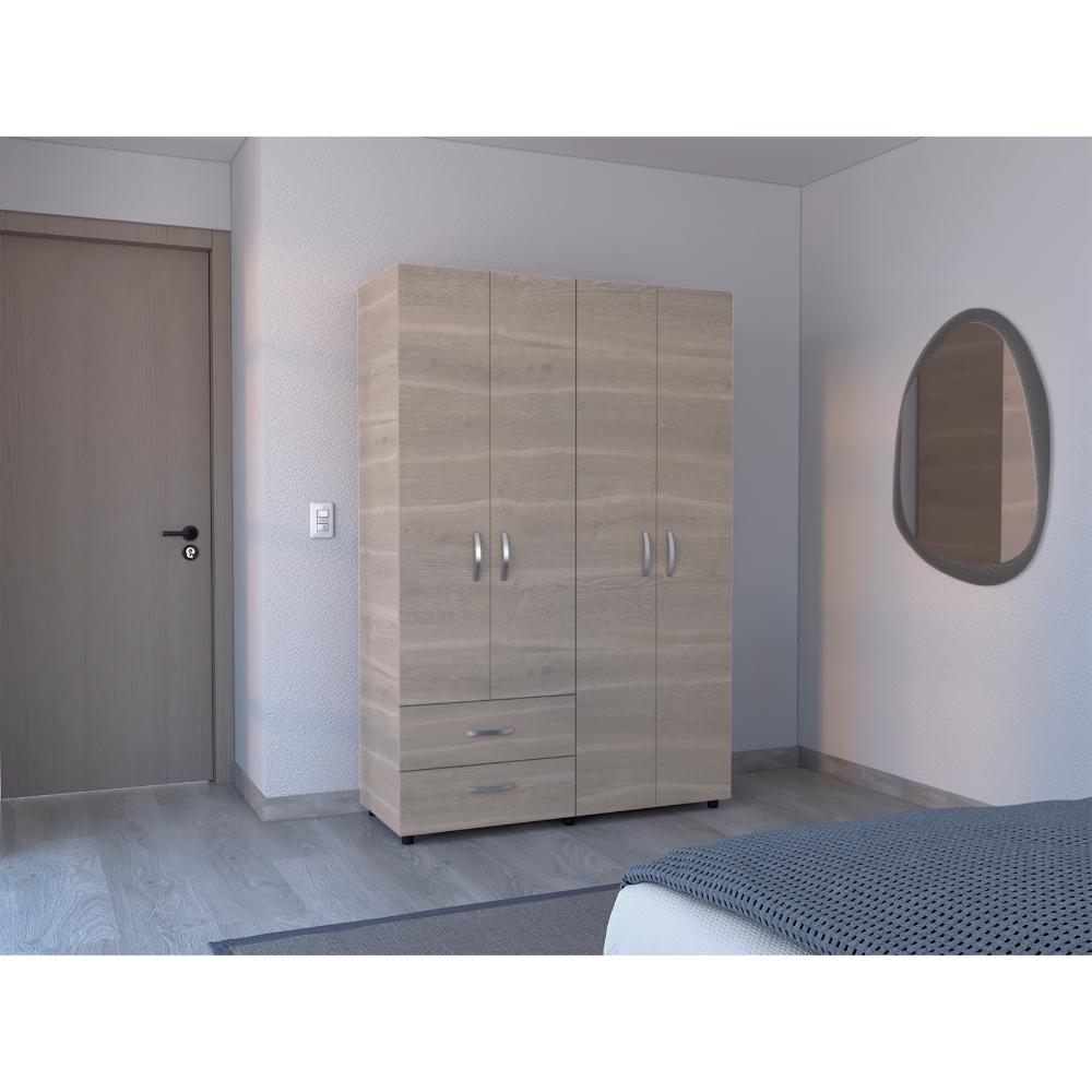 Closet Arkola, Humo y Blanco Duqueza, con Dos Cajones Organizadores y Cuatro Puertas Abatibles