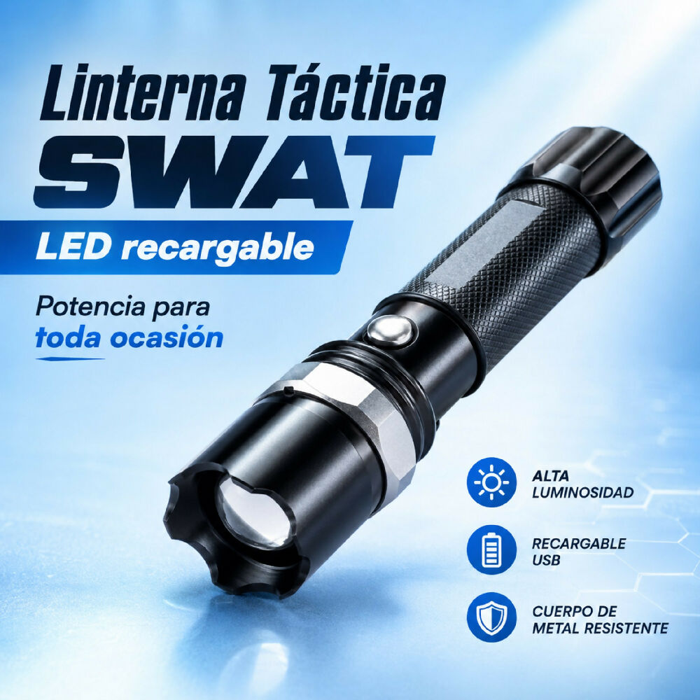 Linterna Táctica Swat Led Metálica Recargable De Alta Potencia