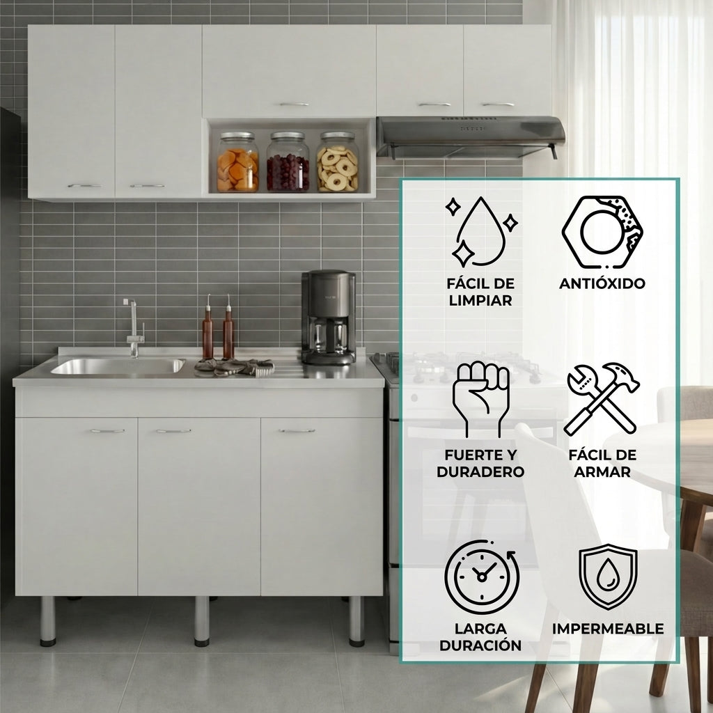 Cocina Integral Oceana, Kronos Blanco, Incluye Meson 118 cm ZF