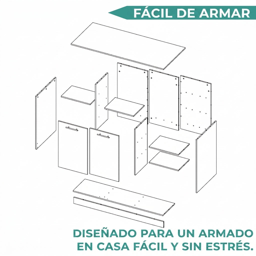 Barra de Cocina Ginger, Wengue, contiene tres entrepaños para guardar objetos de cocina ZF