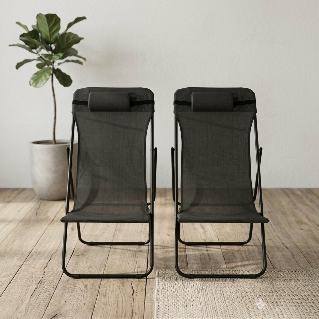 Silla Plegable Reclinable Zambia, Negro, Con tres Posiciones